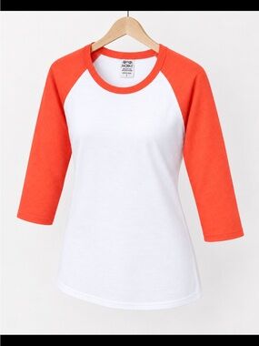 MOPAS L Orange White Raglan Baseball Tee 3/4 Sleeve NWT Sealed Package